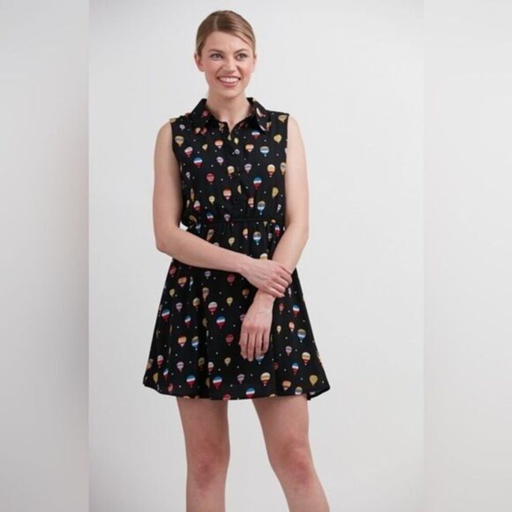 Hot air balloon white mini dress with button front and elastic waist with lining